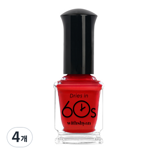 위드샨 유광타입 60초 네일라커 매니큐어 9ml, M61 레드, 4개