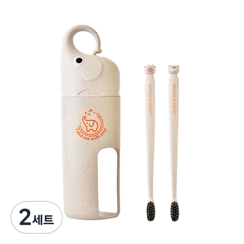 알럽홈 코끼리 휴대용 칫솔 컵 세트 베이지, 2세트