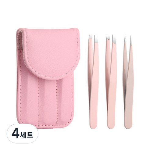 뷰티파워 고급 쪽집게 핀셋 3종 세트, 핑크, 4세트