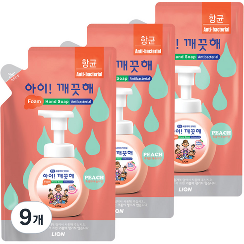 아이깨끗해 향균 거품 핸드 솝리필 모이스처라이징 복숭아향, 200ml, 9개