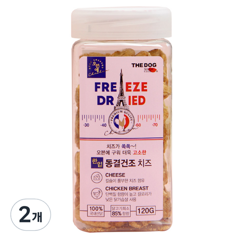 더독 강아지 바싹한 한입 오븐애 동결건조간식, 닭 + 치즈 혼합맛, 2개