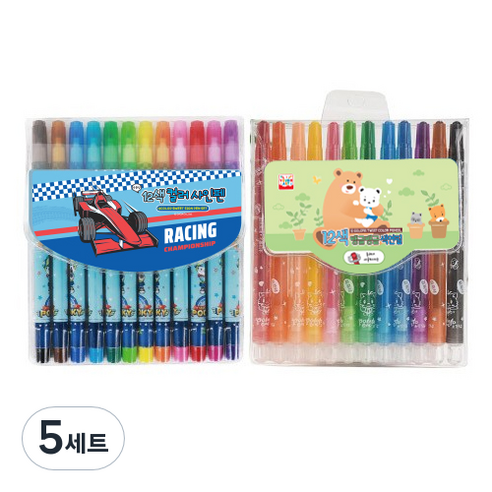 영아트 12색 싸인펜 + 12색 색연필 세트, 블루, 5세트