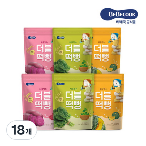 베베쿡 처음먹는 더블떡뻥, 백미 + 단호박 혼합맛, 30g, 18개