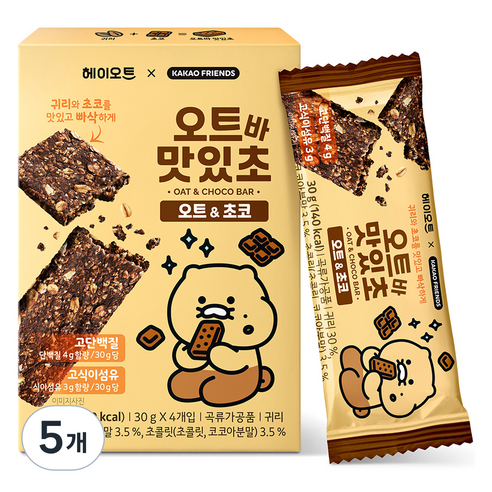 헤이오트 오트바 맛있초 초코맛 4p, 120g, 5개