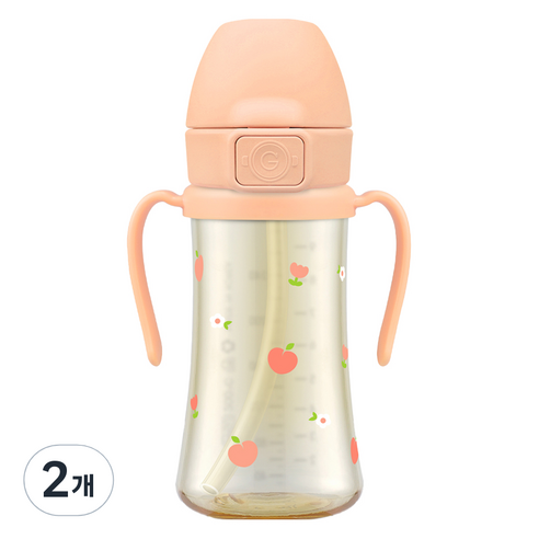 그로미미 PPSU 피치플라워 빨대컵 300ml, 2개, 로제코랄