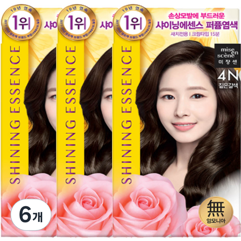 미쟝센 샤이닝 에센스 새치전용 염색제, 4N 짙은갈색, 6개