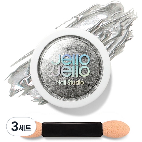 젤로젤로 젤네일 아트 엣지빔 미러 파우더 글리터 + 브러쉬 세트, 3세트, JP05 퓨어실버(글리터)