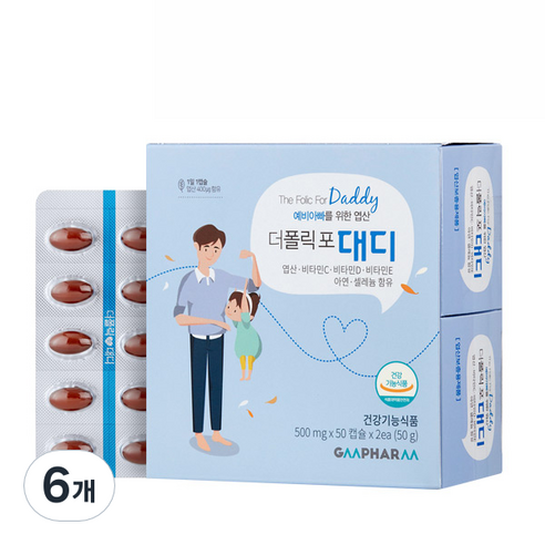 지엠팜 더폴릭포 대디 엽산 비타민 아연 셀레늄 영양제, 50정, 6개
