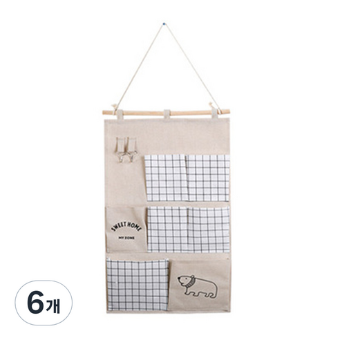 패브릭 벽걸이 포켓 7칸, 베이지, 6개