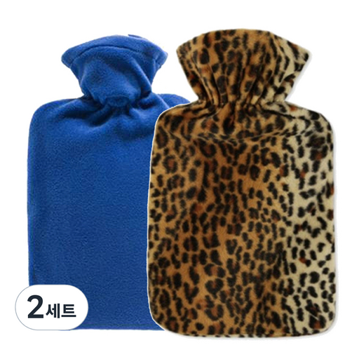 휴고프로쉬 보온 물주머니 핫팩 표준형 폴리 1.8L 블루 + 럭셔리 표범무늬형 1.8L, 2세트