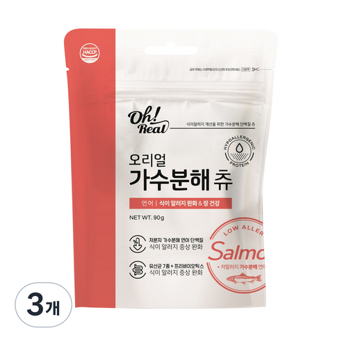 옵티펫 반려동물 오리얼 가수분해 츄 간식, 연어, 90g, 3개