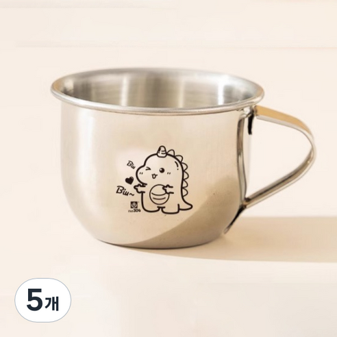 아우라팸 어린이 스텐 304 양치컵 80ml, 꼬마공룡, 5개