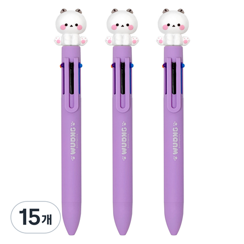 iiGEN 다꾸 캐릭터 우옹이 6색 볼펜 0.7mm, 화이트 고양이, 15개