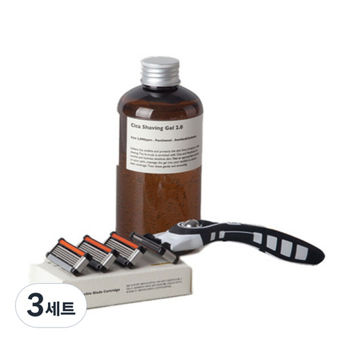 레이지소사이어티 5중날 면도기 쉐이빙 패키지 심플, 면도 핸들 + 5중날 여분날 4p + 시카 쉐이빙 젤, 3세트