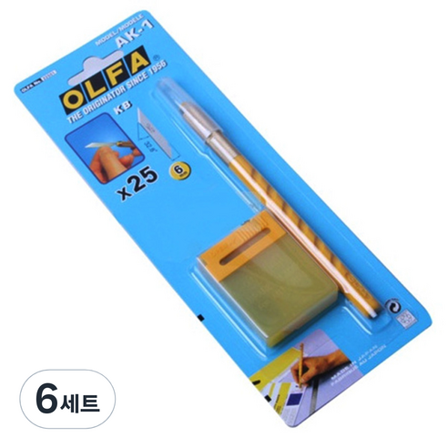 올파 디자인컷터칼 AK-1 + 컷터날 6mm 25p, 혼합 색상, 6세트