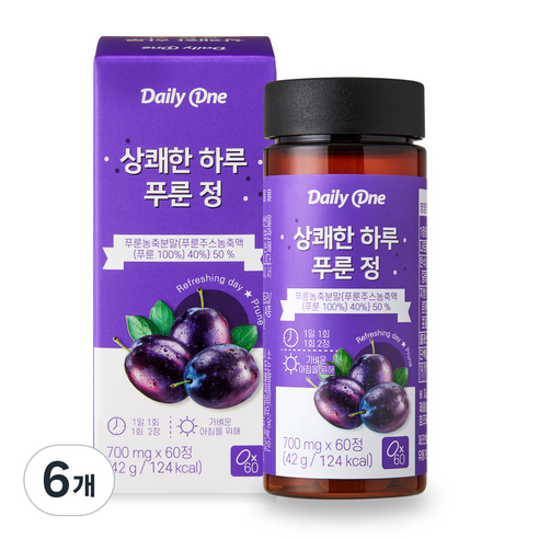 데일리원 상쾌한 하루 푸룬 정, 60정, 6개