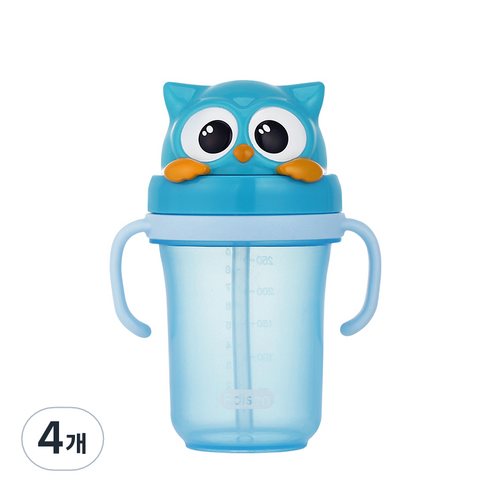 에디슨 프렌즈 흘림방지 입체 빨대컵 2, 부엉이 블루, 4개, 300ml