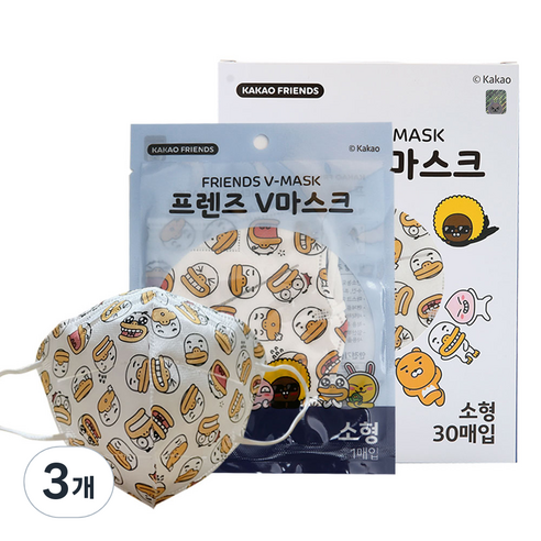 프렌즈V마스크 새부리형 2D 마스크 소형, 튜브 화이트, 3개, 30개입