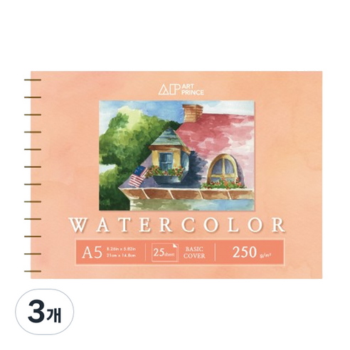 두성 아트프린스 워터컬러 수채화용 스프링 스케치북 250g W06, A5, 25매, 3개