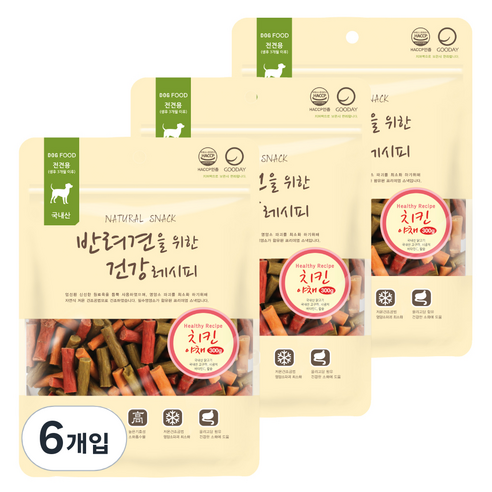 굿데이 반려견을 위한 건강레시피 져키, 혼합맛(치킨/야채), 300g, 6개