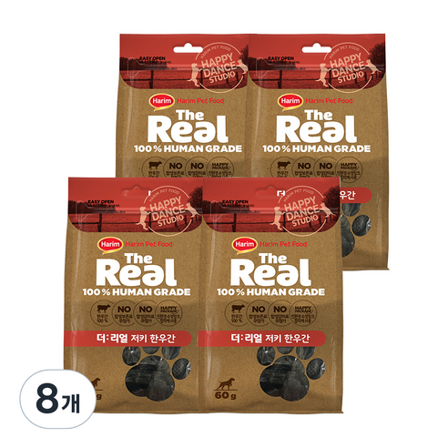 하림펫푸드 더리얼 저키 강아지 간식, 한우간, 60g, 8개