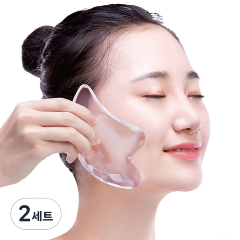 V라인 크리스탈 투명 경락 마사지 원석괄사 + 벨벳 파우치, 2세트, 혼합색상