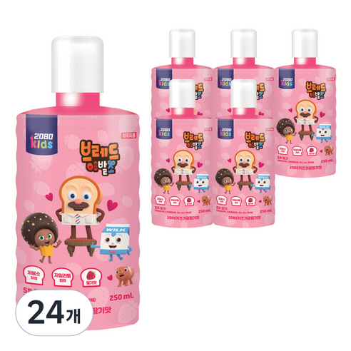 2080 키즈가글 구강청결제 브레드 이발소 딸기맛, 250ml, 24개