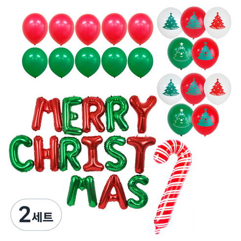 파티쇼 크리스마스 메시지 MERRY CHRISTMAS 케이스 풍선 세트, 크리스마스트리(풍선), 2세트