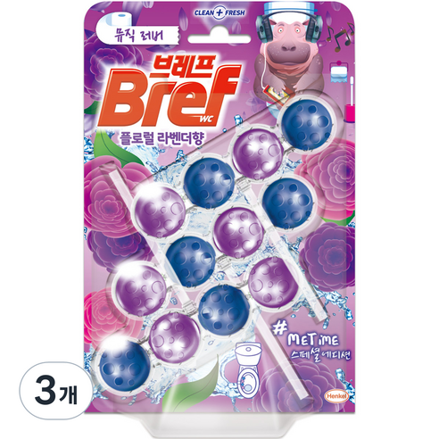브레프 미타임 변기세정제 플로럴 라벤더향, 150g, 3개