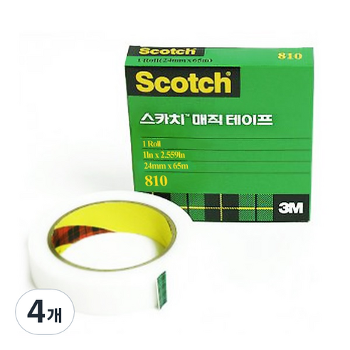 스카치 매직 테이프 810 리필 3인치 24mm x 65m, 4개