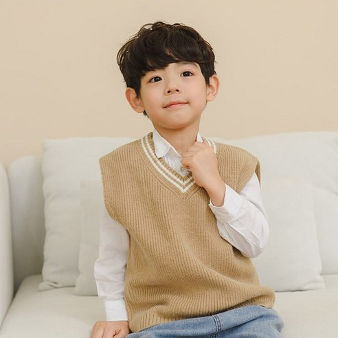 망치키즈 아동용 브이넥 니트 조끼(품질비교불가)봄가을 간절기용 남아 여아
