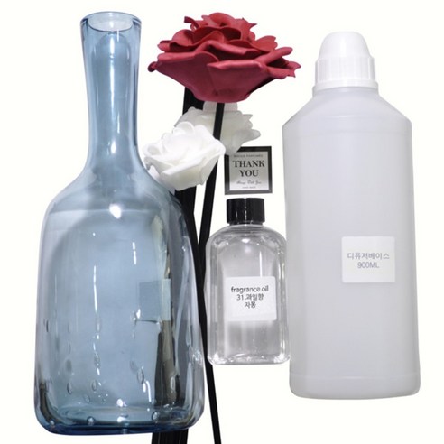 디퓨저KIT 버블꽃병 레드로즈, 과일향 자몽, 1.3L