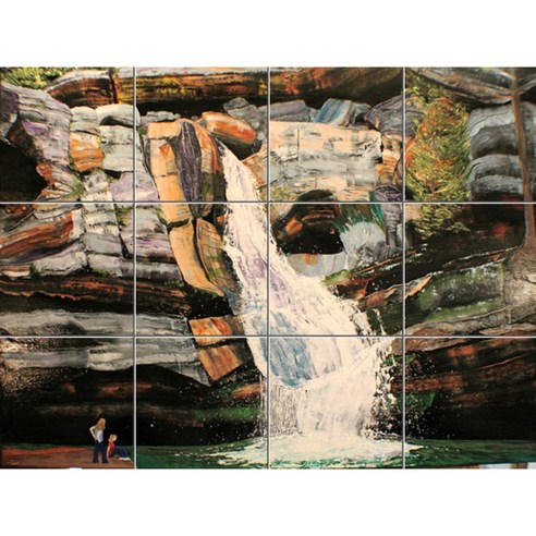 Scenery-027 웅장한 절벽의 폭포 30 x 30 cm 12장, 혼합 색상, 1세트