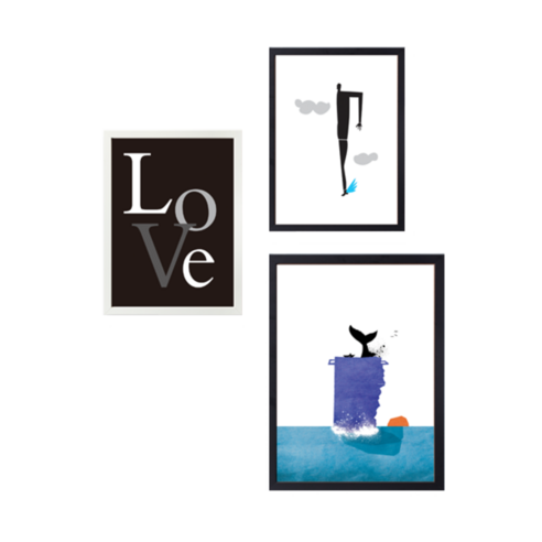 데일리봄 세트 LOVE블랙 인테리어 액자, 화이트 + 블랙 + 블랙, 3p (A3 1p, A4 2p)