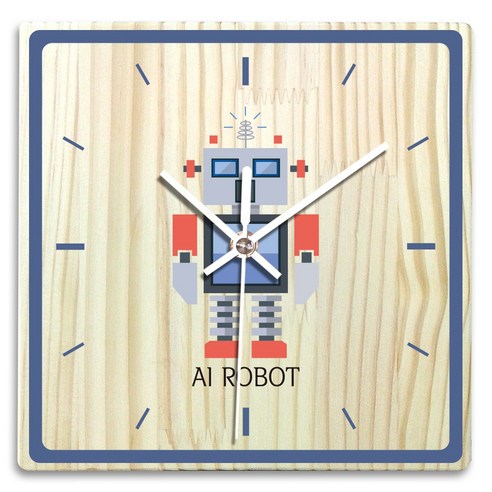 바이트리 소나무 고급 인테리어 벽시계 사각 23cm, 로봇 둘레사각