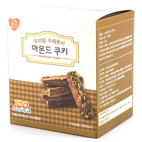 에코맘하우스 우리밀아몬드 쿠키, 135g, 1개