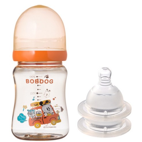 리틀밥독 PPSU 유꼭지젖병 200ml 젖꼭지 2개입, 자동단계(3~24개월), 오렌지