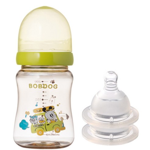 리틀밥독 PPSU 유꼭지젖병 200ml 젖꼭지 2개입, 4단계(6개월 이상), 그린