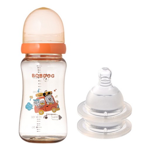 리틀밥독 PPSU 유꼭지젖병 300ml 젖꼭지 2개입, 자동단계(3~24개월), 오렌지