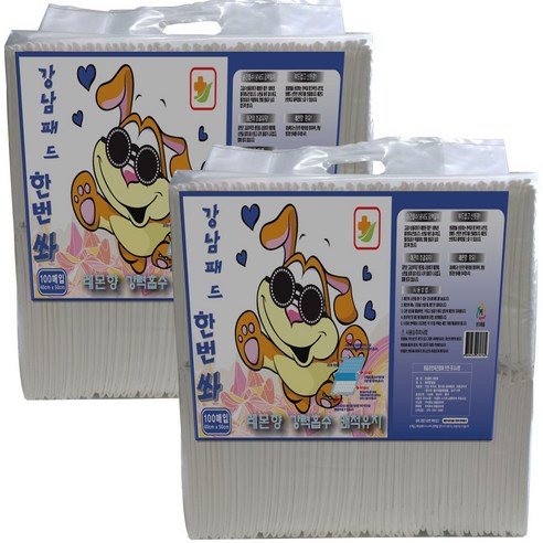 강남패드 한번 쏴 강아지용 배변패드 레몬향 100p, 2개