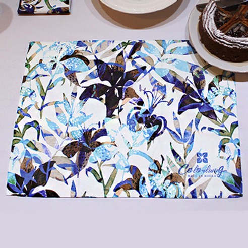 컬러리빙 테이블 매트, 플라워라인 (블루), 43 x 32 cm