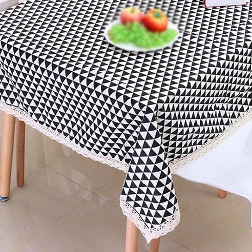 이코디 트라이앵글 패턴 테이블보, 블랙, 120 x 120 cm