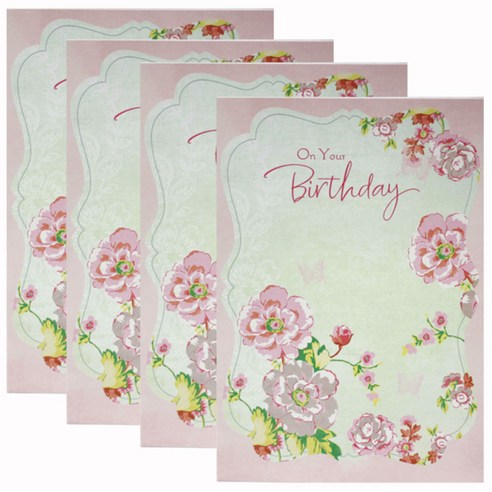 홀마크 생일 축하 카드, PINK FLOWERS 11360247, 4개입