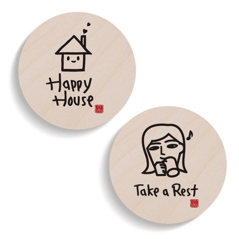 1AM 캘리그라피 Happy House 도어사인 원형세트, Happy House, Take a Rest 여자
