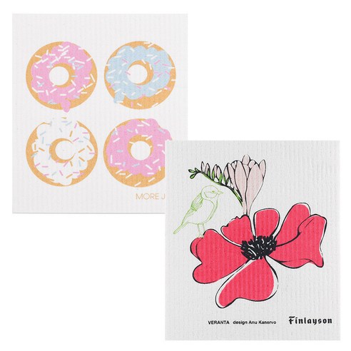 쿠 행주 2p세트 도넛 + 코스모스 핑크, 혼합 색상