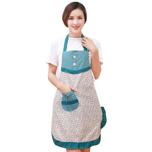 핑크망고 단추 플라워 앞치마, 그린, 1개