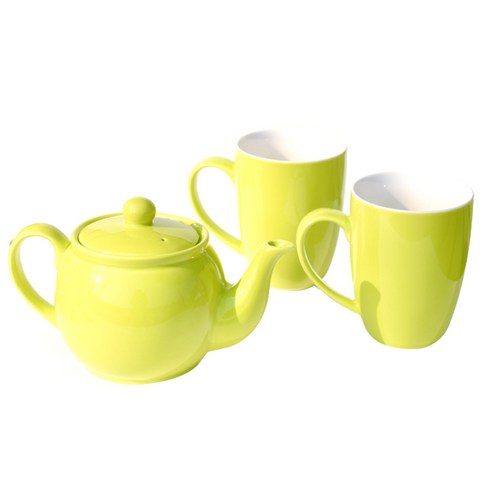 차모아 캐서린 미니멀 컬러티포트 티팟 +컬러머그 2개입, 라임, 500ml