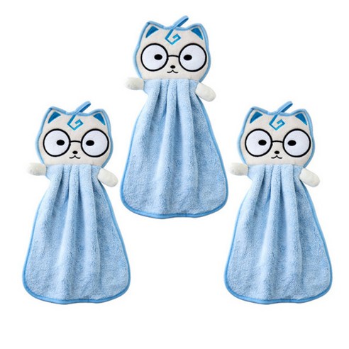 블럭마트 귀염둥이 고양이 주방행주, 블루, 3개입