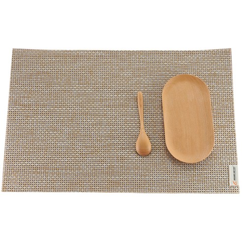 리빙팝 내추럴 체크 식탁매트, 베이지, 45 x 30 cm