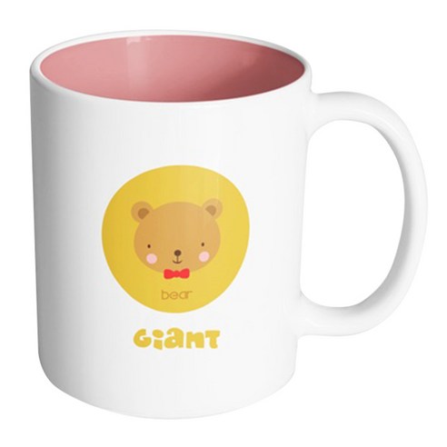 핸드팩토리 애니멀 페이스 곰 머그컵, 내부 파스텔 핑크, 1개